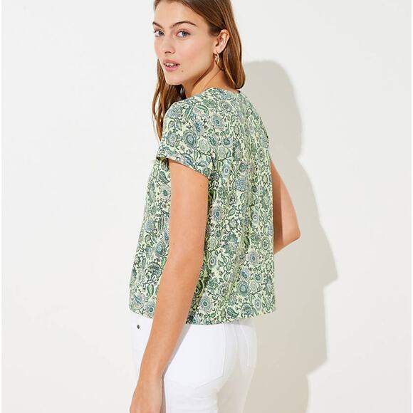 NWT LOFT Green Floral Short Sleeve Cotton Crewneck Tee - SIZE XS - Picture 5 of 10